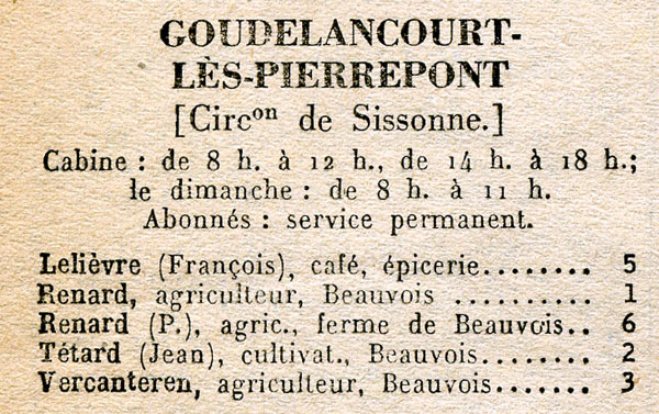 Goudelancourt-lès-Pierrepont: téléphones 1951