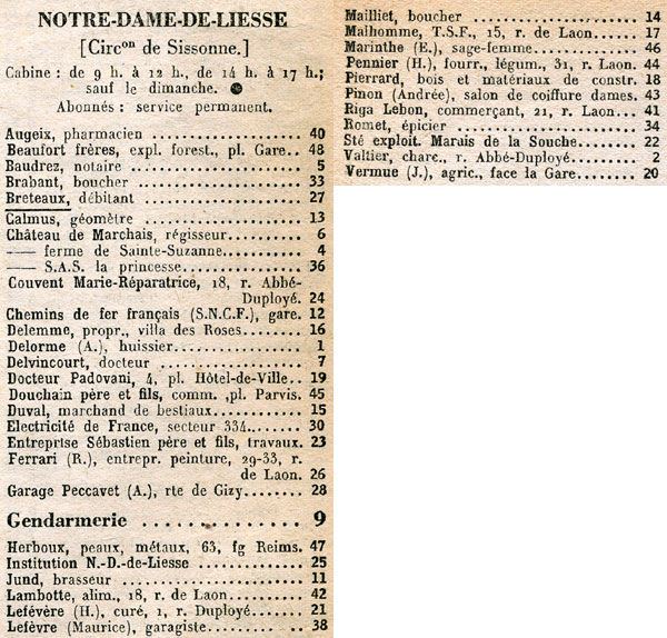 Liesse Notre-Dame : Téléphones 1951
