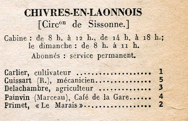 Chivres-en-Laonnois : tlphones 1951