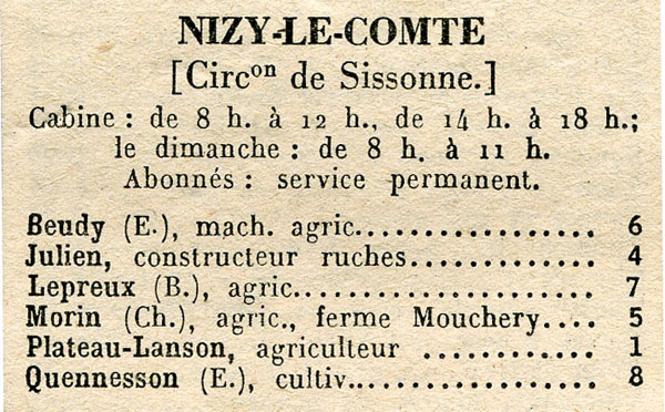 Nizy-le-Comte : tlphones 1951