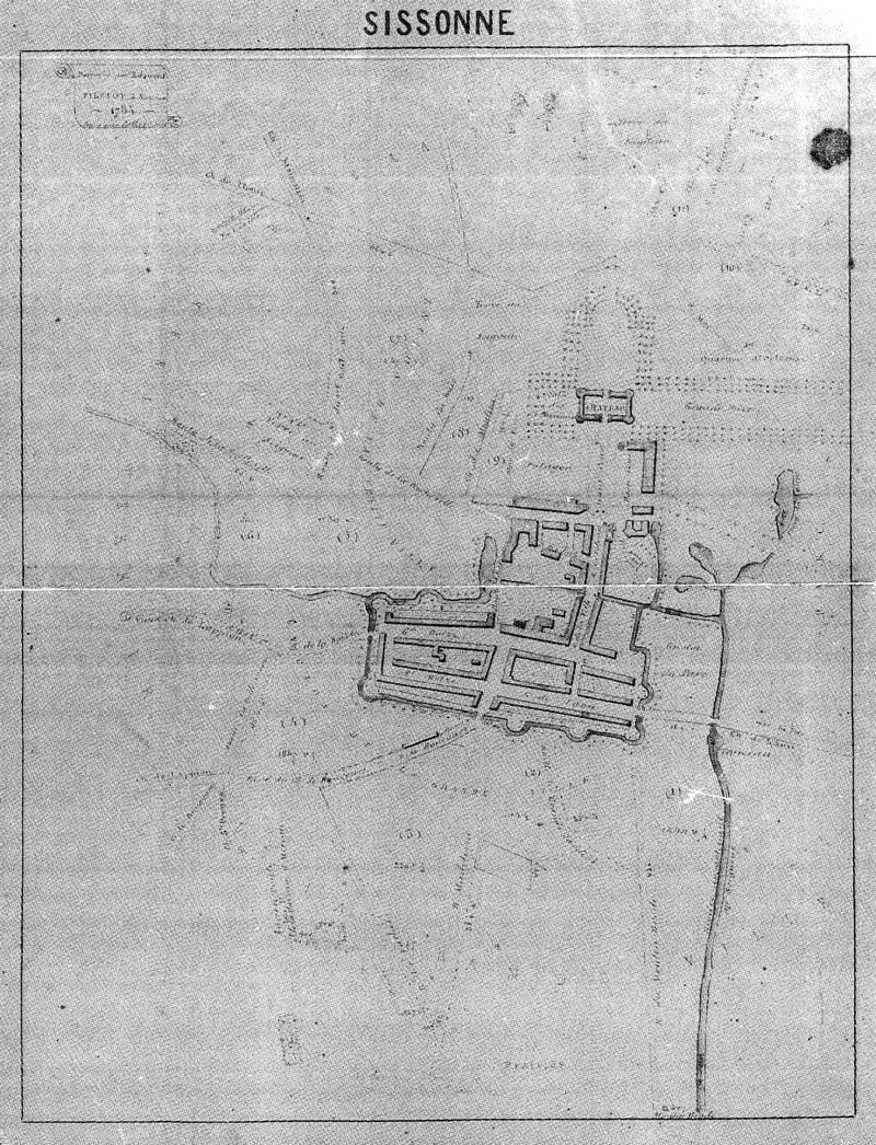 Plan de Sissonne<br>Dessin par Edouard PIERLOT en 1784