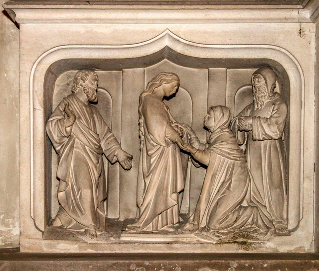 La Visitation<br>Visite que rend Marie, enceinte du Christ,  sa cousine lisabeth, enceinte de Jean Baptiste (Saint-Luc) 