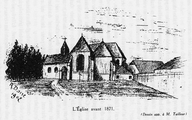 L'glise avant 1871Dessin appartenant  Mr TailleurSign R.Dane, et dat de 1902